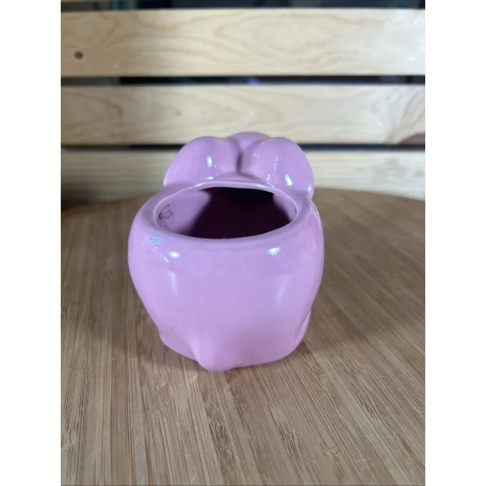 Easter Bunny Rabbit Pottery Planter Pink Glossy Candy trinket Bowl 3.5” X 5”